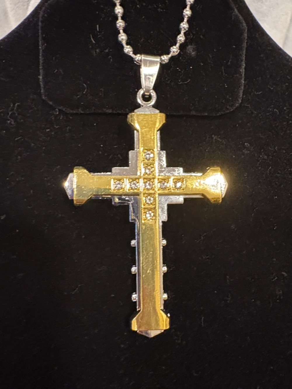 Gold-Tone Cross Pendant Necklace with Crystal Accents